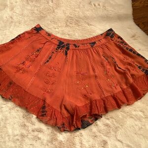 Raga Boho flowy batik shorts, rusty orange color.